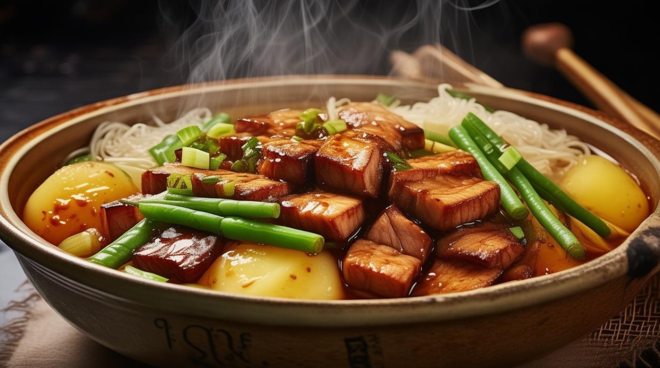 五花肉土豆豆角炖粉条